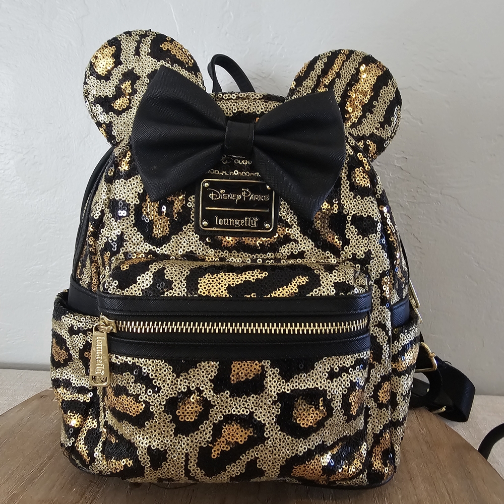 Disney Parks Loungefly Gold Sequin Leopard Mini Backpack
